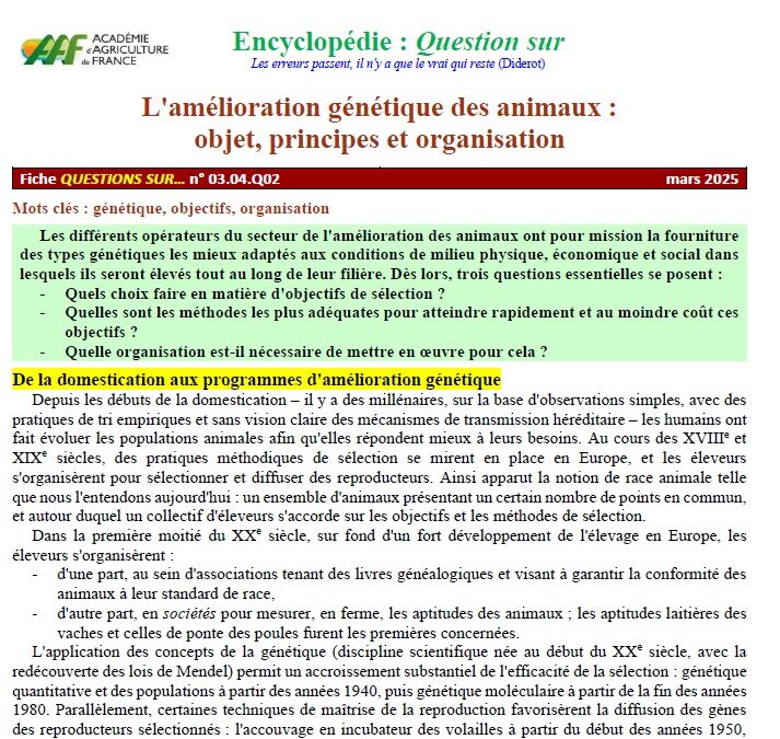 L’amélioration génétique des animaux : objet, principes et organisation
