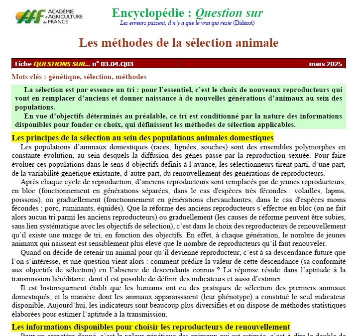 Les méthodes de la sélection animale