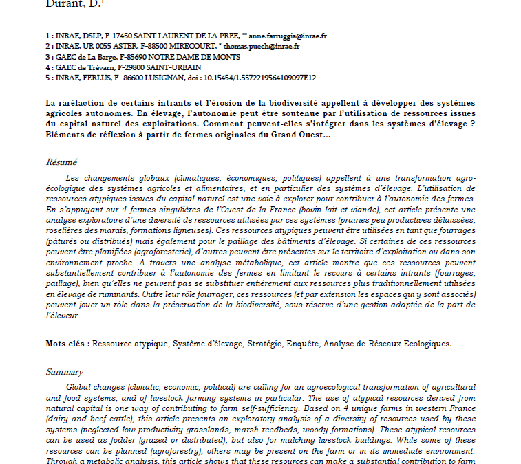 Valorisation de ressources atypiques dans des exploitations bovines de l’Ouest de la France